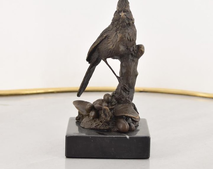 Lifesize Bird on Branch Bronze Sculpture - Sparrow Figure Bronze Sculpture - Exclusive Gift Idea - Home Decor