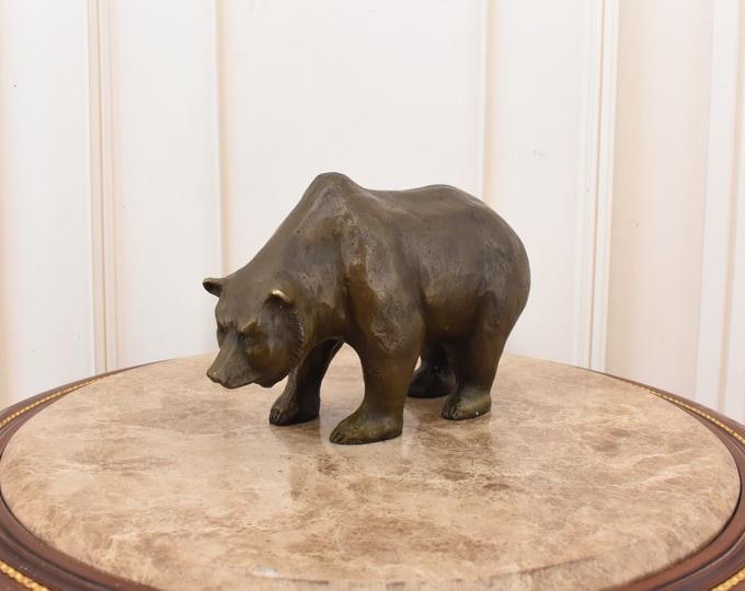 Vintage Bronze Grizzly Bear Sculpture: Wildlife Home Decor