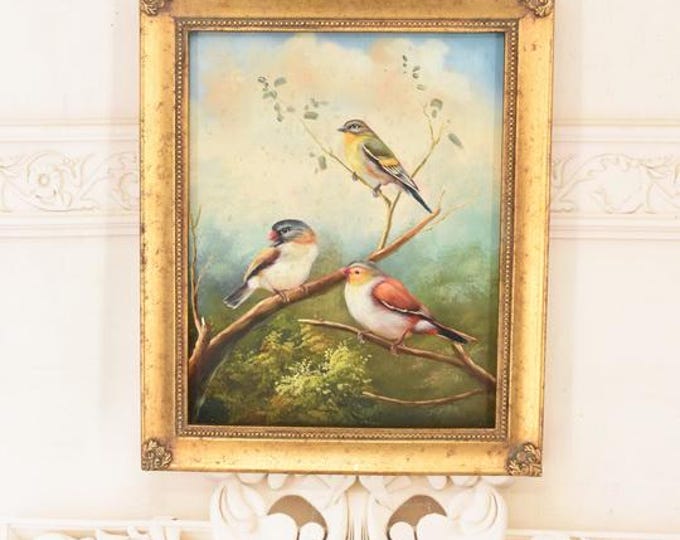 Birds on Branch Painting - Golden Frame Wall Decor