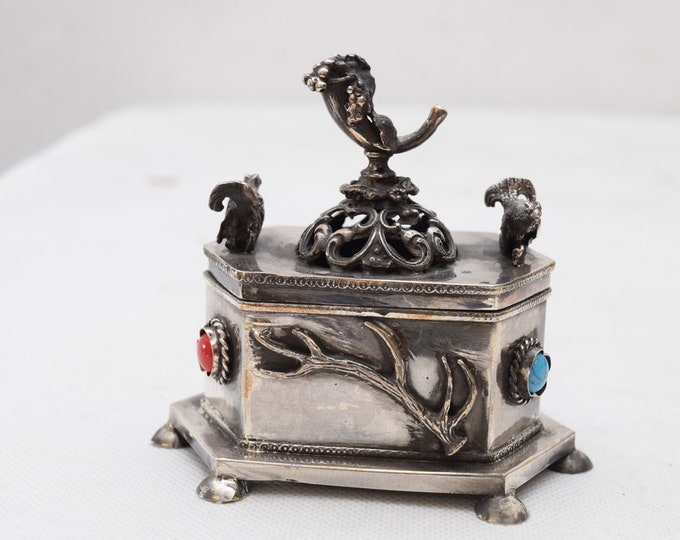 Silver 84 Casket Hunter Art Work - Antique Silver Box Old - Horn of Plenty - Silver Hunting Russia 84