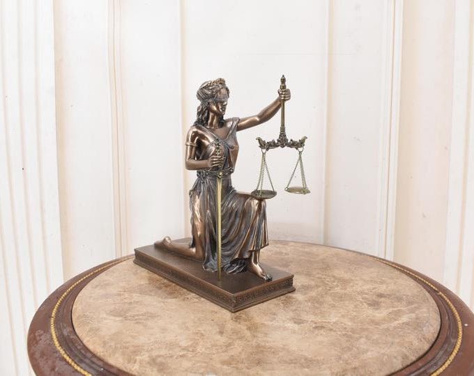 Bronze Lady Justice Sculpture: Vintage Justitia Figurine, Lawyer Gift