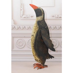 Handcrafted Iron Penguin Figurine: Vintage Garden Statue (22.05" Tall)