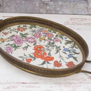 Plateau Porcelain with Bronze Ornaments - Antique Painted Porcelain - Vintage Bowl with Flowers Design Luxury Bowl - Gift Idea for Wedding