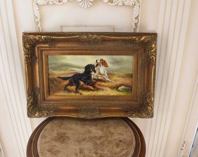 Vintage Painting on Wood - Nice Two Dogs- Wall Decor Dog - Unique Frame - Hunter Dogs - Home, Office Decor - Gift Idea
