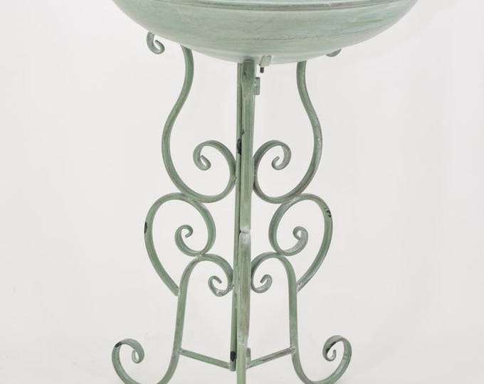 Wrought iron birdbath - Green Iron Birds Drinker - Fountain Outdoor Gift Vintage Style - Garden Feeder for Birds