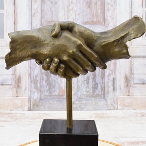 Large Two Hands Bronze Sculpture - Handshake Hands Bronze Statue - Gift for Friend or Boss - Decorative Company Logo - Trademark Statue