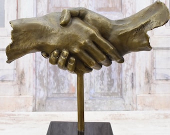 Large Two Hands Bronze Sculpture - Handshake Hands Bronze Statue - Gift for Friend or Boss - Decorative Company Logo - Trademark Statue