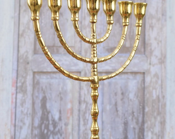 Brass Menorah - Travel Jewish Candlestick - Judaica Gift - Seven-branched Candelabrum - Silver Candle Holder for Seven Candles - Vintage