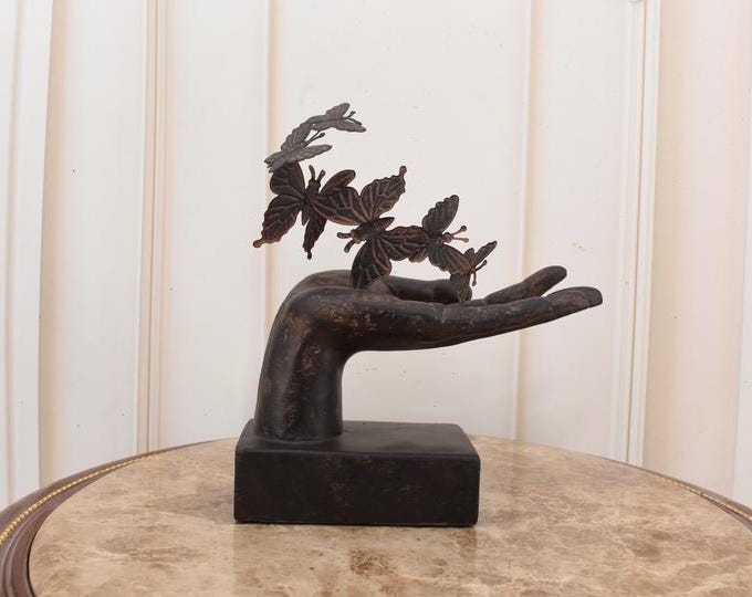 Resin Hand with Butterflies Statue: Symbolic Home Decor Figurine