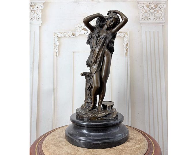 Bronze Woman in Dress at the Pedestal - Bronze Figurine on Marble Base - Act Bronze Statue - Gift Idea - Home Decor - Housewarming Gift