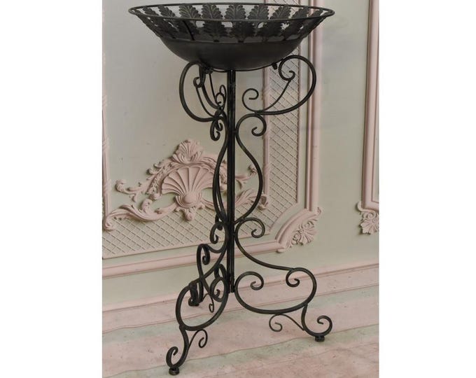 Vintage Black Wrought Iron Birdbath Fountain - Outdoor Garden Decor