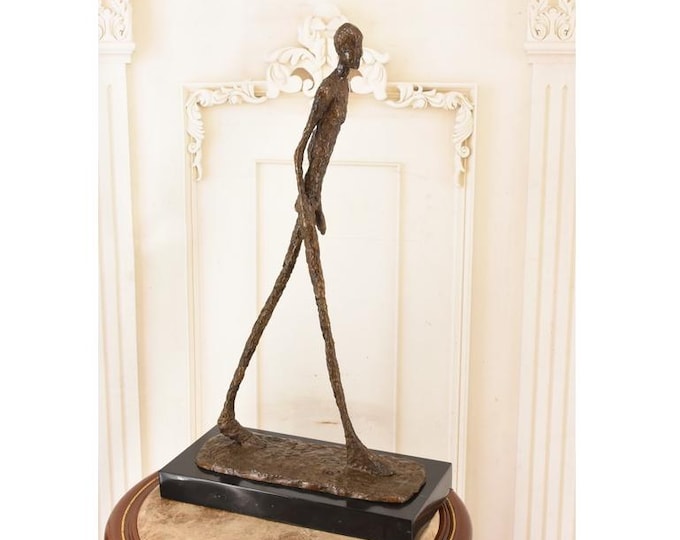 Giacometti Style Bronze Walking Man Sculpture - Vintage Modern Art Decor