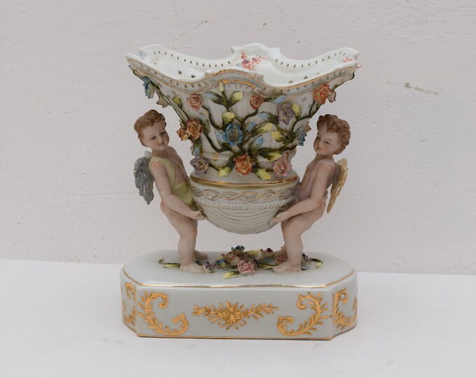 Porcelain Plateau 2 Angels Flower Flowers Ornaments Angel Art Nouveau  Vintage Gift -