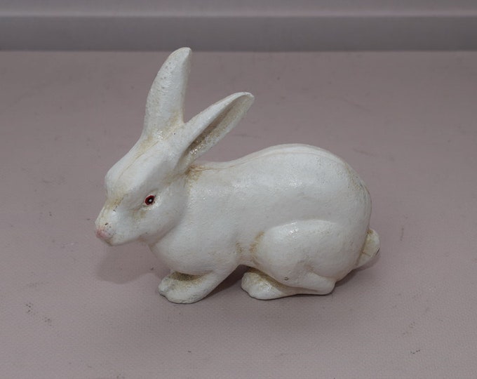 Cast Iron White Rabbit Statue - Amazing Hare Animal Sculpture - Elegant Vintage Figurine - Art Deco Style - Home and Garden Decor