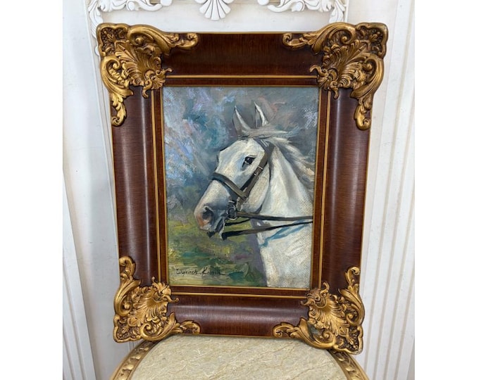Antique Oil Painting on Canvas – White Horse Head Portrait – Wojciech Kossak Art  - Home Decor