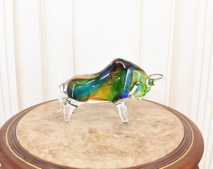 Murano Style Glass Bull Sculpture - Italian Home Decor