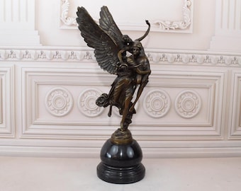 Amor and Psyche Bronze Sculpture on Marble Base - Mythology Figurine