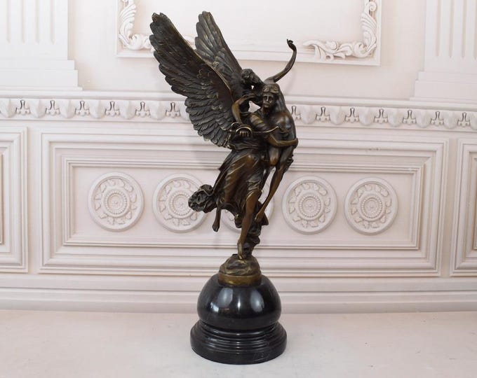20 inch Amor and Psyche Bronze Sculpture on Marble Base - Psyche Statue - Mythology Figurine - Home Decor - Richly Decorated - Foundry Mark