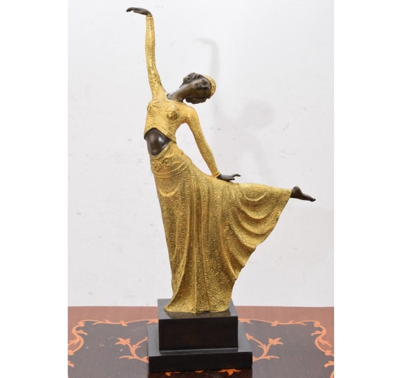 Verguld Bronzen Beeld Sherezade Dancer Art Deco Style acc. Demetre