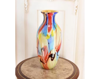 Vase Coloré En Verre Soufflé Style Murano – Fabrication Artistique Italienne, Hauteur 26 Cm