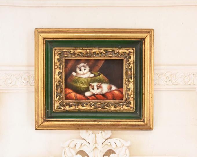 Kitten Painting – Signed Cat Art in Gold Frame