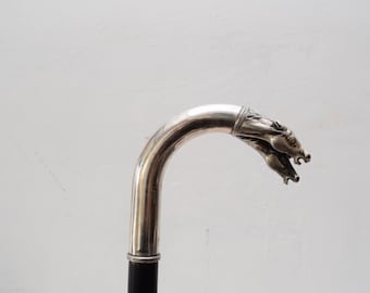 3 Horses Horse - Imperial Russia Silver - Walking Stick Hand Made - Solid Wood - Rare Russia 84 Style - Amazing Art Work Cane