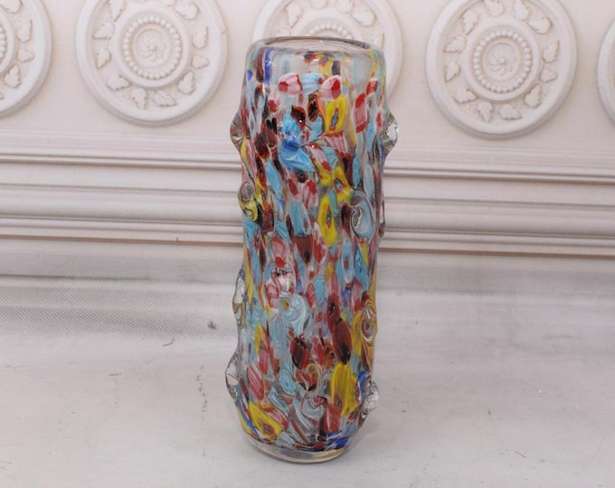 Colorful Glass Vase - Colorful Vase Murano Style Flower Pot - Hand Made Venetian Vintage Glass - Home Decor - Gift Idea