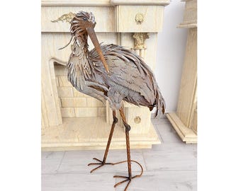 Iron Heron Colorful Figurine - Figure Sculpture Heron - Garden Statue Gift Idea - Handcrafted Heron - Home and Garden Decor