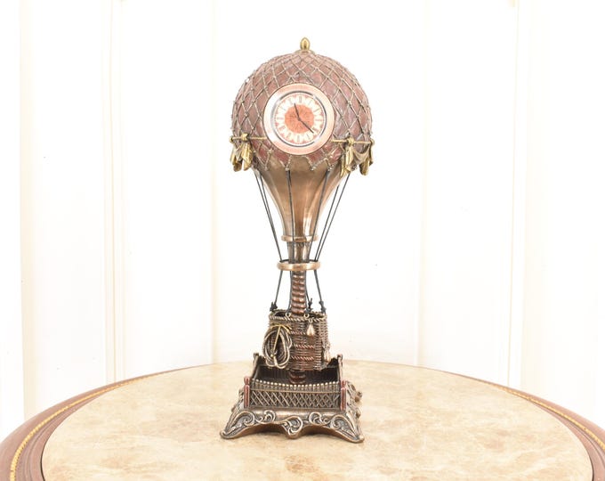 Steampunk Hot Air Balloon Clock – Industrial Sculpture Timepiece