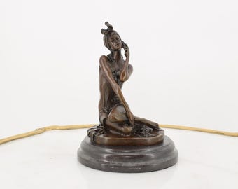 Bronze Woman Statue: Elegant French Art Deco Sculpture