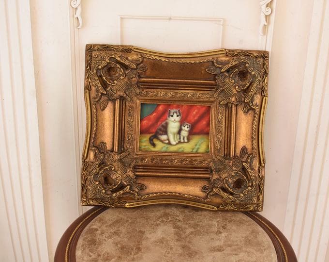Kitten Painting – Signed Cat Art in Gold Frame