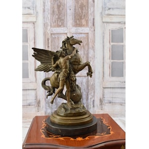 Art Work Big Perseus with Meduza Bronze Statue - Head Pegasus Sculpture - Mythology Figurine - Home Decor - Gift Idea -
