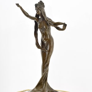 Large Sculpture - Woman in Dress - Bronze Figurine on Marble Base - Collectible Bronze Statue - Foundry Mark - Gift Idea - Home Decor