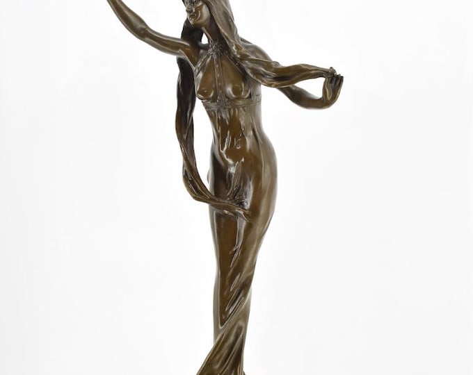Large Sculpture - Woman in Dress - Bronze Figurine on Marble Base - Collectible Bronze Statue - Foundry Mark - Gift Idea - Home Decor