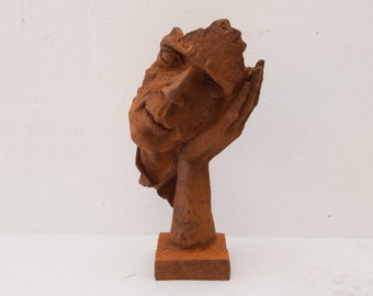 Gusseisen Skulptur von Mann, der um Stille bittet Der flüsternde Mann Figur Figur Geschenk Vintage Style