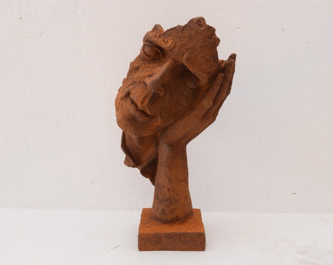 Cast Iron Sculpture of Man Who Asks for Silence The whispering Man Figurine Figure Gift Vintage Style