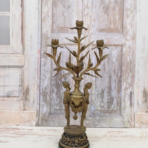 Antique Bronze Candlestick Two Women - Porcelain and Bronze Ornament - Antique Candleholder - Art Nouveau Bronze - Home Decor - Gift Idea