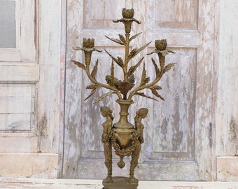 Antique Bronze Candlestick: Art Nouveau Porcelain Women Ornament