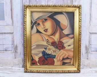 Amazing Painting Tamara De Lempicka Style - Portrat Woman - Art Nouveau Painting - Woman in Hat - Wall Decor - Gift Idea - Home Decor