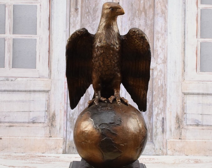 Eagle on Globe Bronze Statue -  Solid and Heavy Sculpture - Large Eagle Figurine - Gift Idea to Office - Home Decor - Housewarming Gift