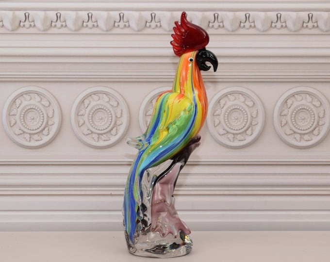 Large Statue Parrot Murano Glass - Colorful Figurine Murano Style - Heavy and Massive - Italian Luxury Glass - Home Decor