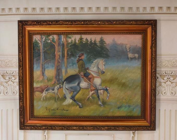 Antique Oil Painting on Canvas – Saint George – Polish Art – Vintage Wall Painting