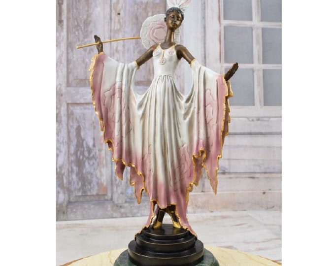 Limited Bronze - Art Deco Woman in Pink & White Dress Bronze Sculpture - Aristocrat Bronze Statue - Home and Office Decor - Gift Idea
