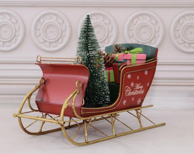 Vintage Santa's Sleigh with Gifts - Christmass Tree Merry Christmas Toy - Gift Idea Old School - Home Decor - Office Decor - Collector Item