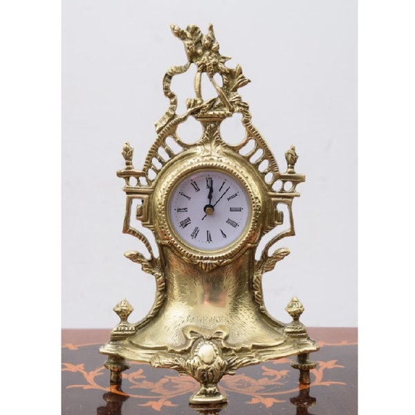Horloge de Table en Laiton de Luxe Style Art Déco - Horloge de Cheminée - Miniature d'Horloges de Sol avec Pendule - Idée Cadeau Exclusif - Richement Décorée