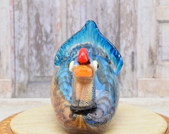 ヴィンテージムラーノスタイルのガラス製アヒルの彫刻：ブルー