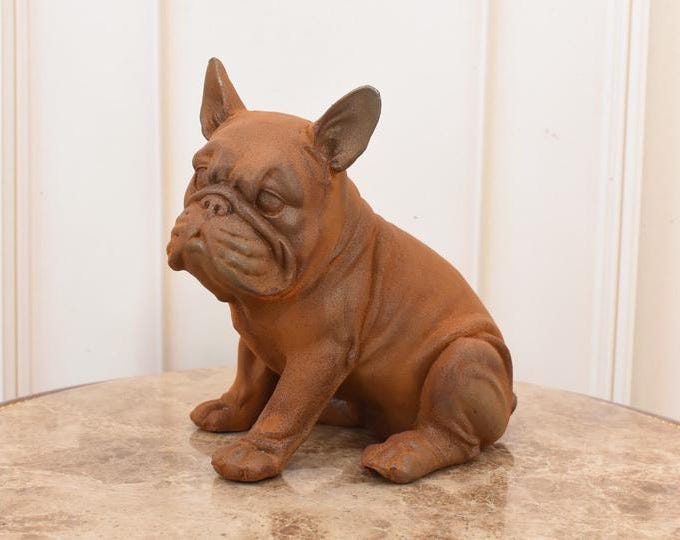 Cast Iron Funny Bulldog Statue: Rustic Regency Home & Garden Decor