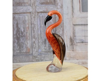 Red Heron Glass Figurine: Murano Style Venetian Art