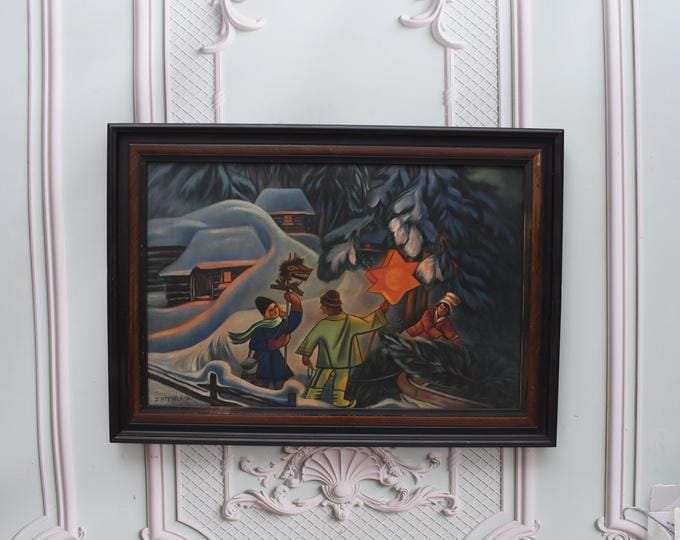 Antique Painting - Zofia Stryjenska Painting Man and Woman Highlanders - Mountain Painting - Polish Art on Canvas - Zakopane Polish Painting