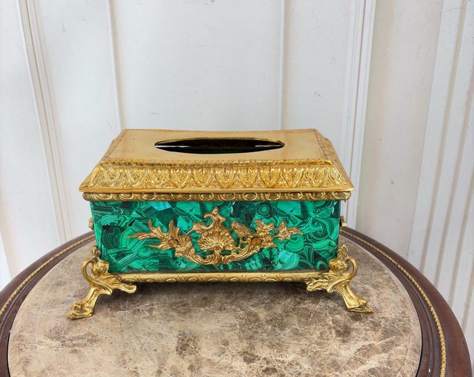 Vintage Emerald Green Porcelain Jewelry Box Bronze Mounted Gilded Trinket Box